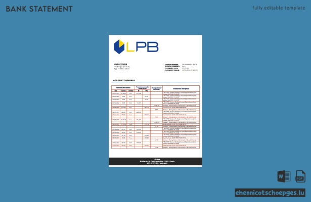 Beispiel eines Kontoauszugs der lettischen Zentralbank (LPB)